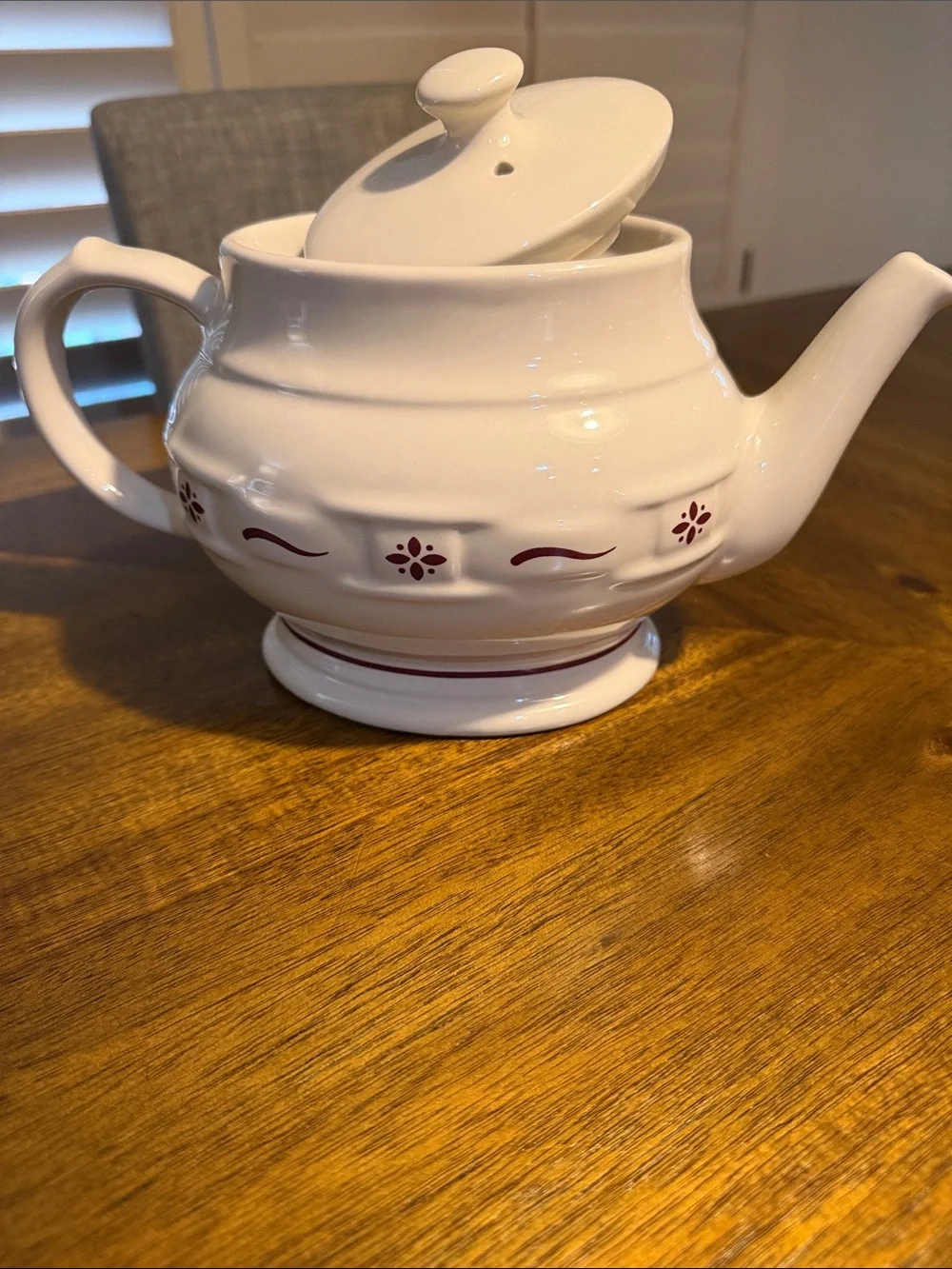 Longaberger White Ceramic Tea Set with Red Floral Accent - 3-Piece